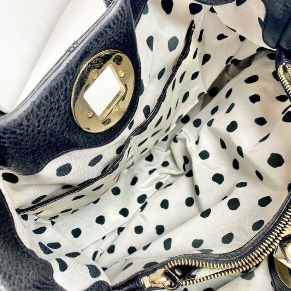 Kate Spade black leather shoulder bag w/ patent straps & gold twist clasp - Picture 11 of 13